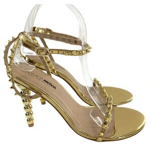 Fashion Nova heels size 8.5 Brewster gold faux leather studded stilettos party